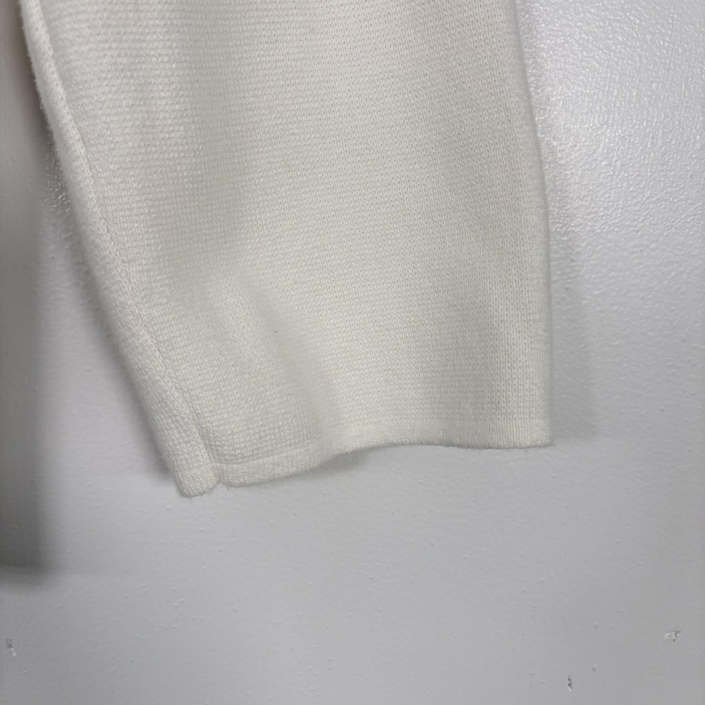 Lands End Cardigan Sweater Womens XL White Collared 100% Cotton Knit Pockets - Picture 2 of 12
